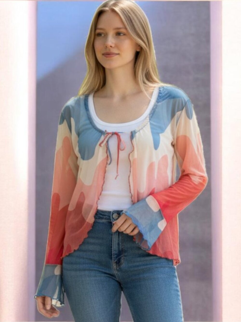 NWOT STANDARD ISSUE ( LG) Tie Dye Tie Front Bell Cuff Sleeves